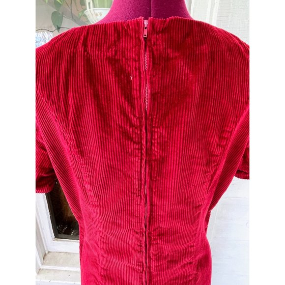 Vintage 1970s Red Corduroy Fitted Dress Size M - Picture 7 of 15